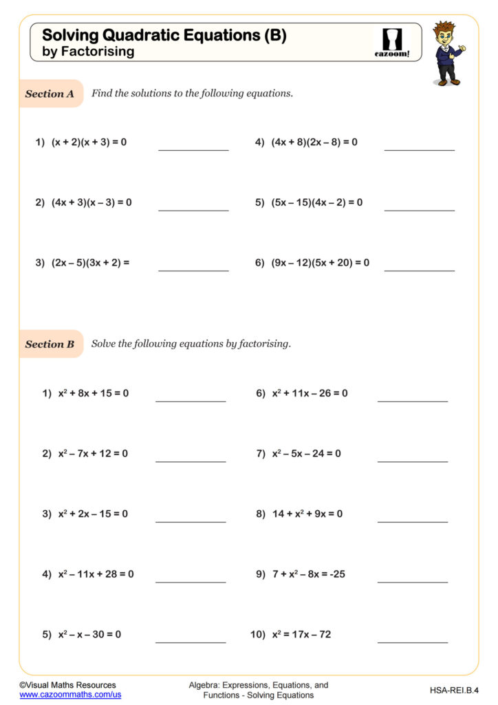 Solving Quadratic Equations B By Factoring Worksheet Algebra I PDF Worksheets Cazoom Math Solving Quadratic Equations B By Factoring Worksheet Algebra I PDF Worksheets Cazoom Math