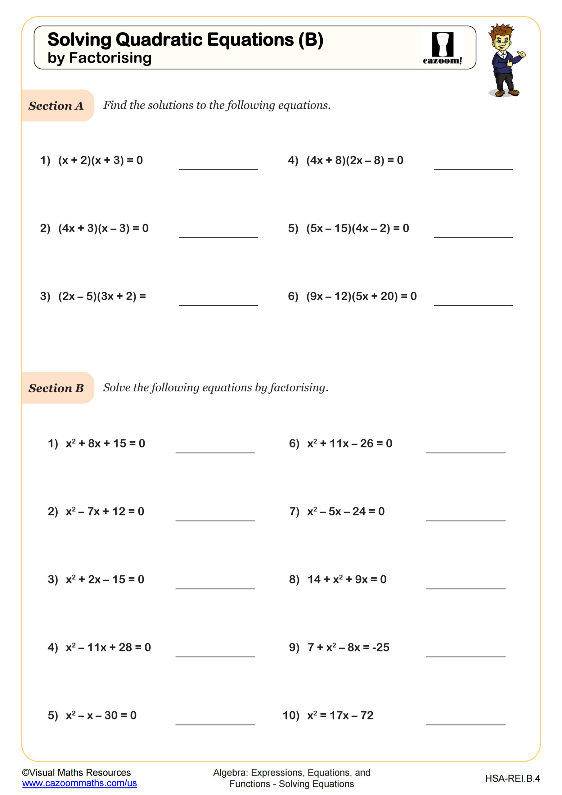 Solving Quadratic Equations C By Quadratic Formula Worksheet PDF Printable Algebra Worksheet Cazoom Math
