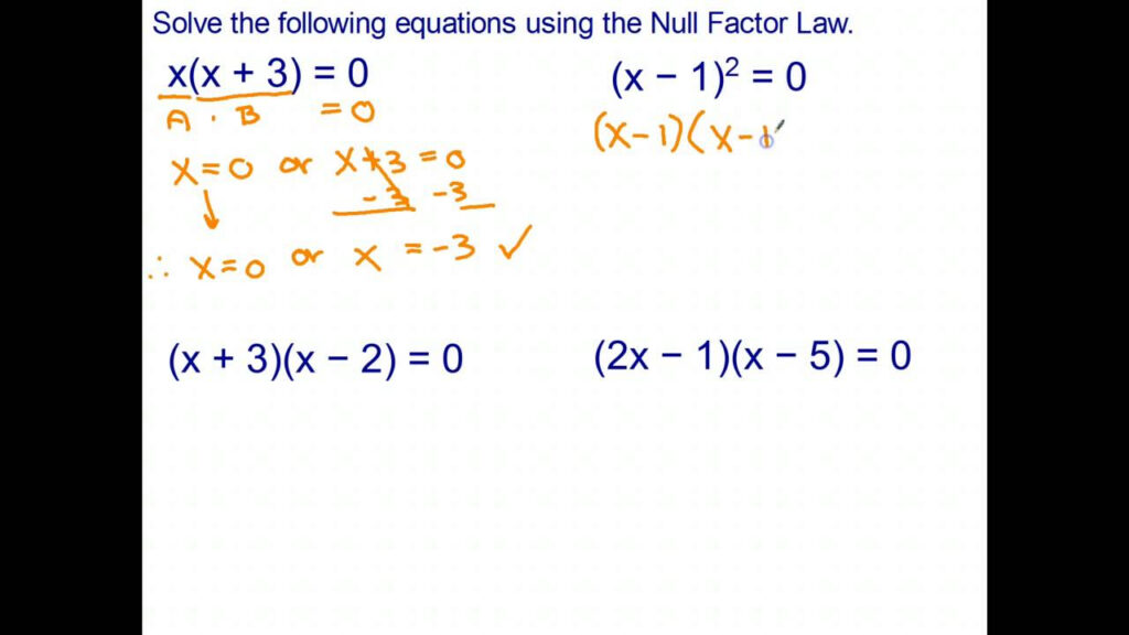 Solving Quadratic Equations Using The Null Factor Law YouTube