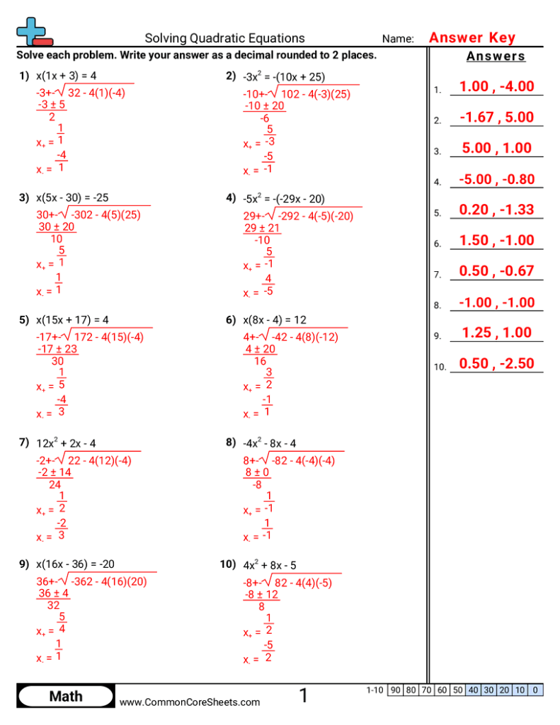 Solving Quadratic Equations Worksheet Download Solving Quadratic Equations Worksheet Download