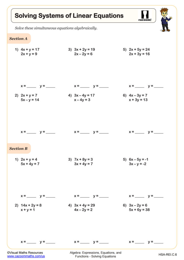 Solving Systems Of Linear Equations Worksheet Fun And Engaging Algebra I PDF Worksheets Cazoom Math