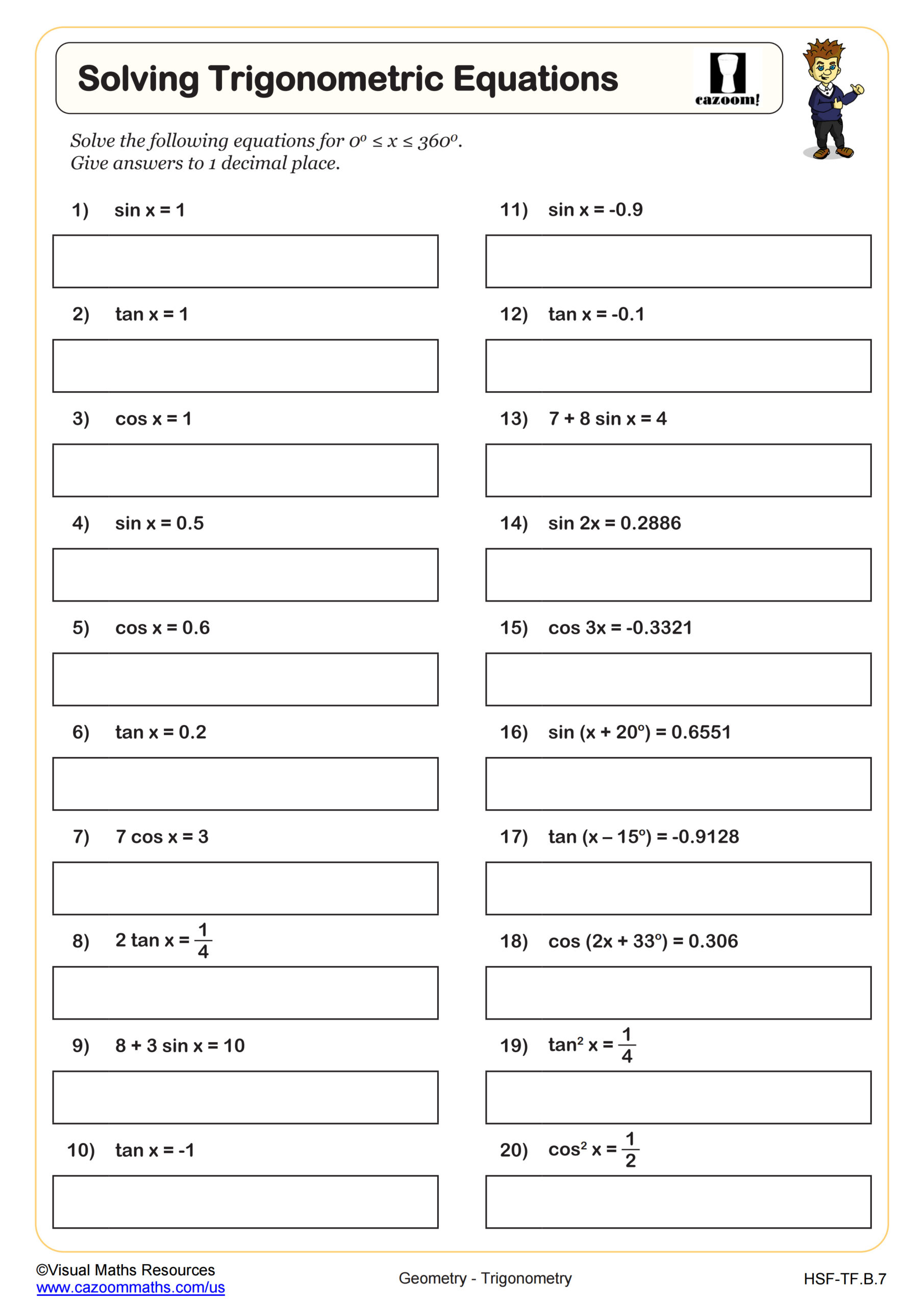 Solving Trigonometric Equations Worksheet Fun And Engaging Algebra II PDF Worksheets Cazoom Math