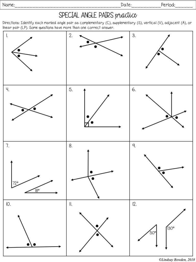 Special Angle Pairs Notes Lindsay Bowden Worksheets Library
