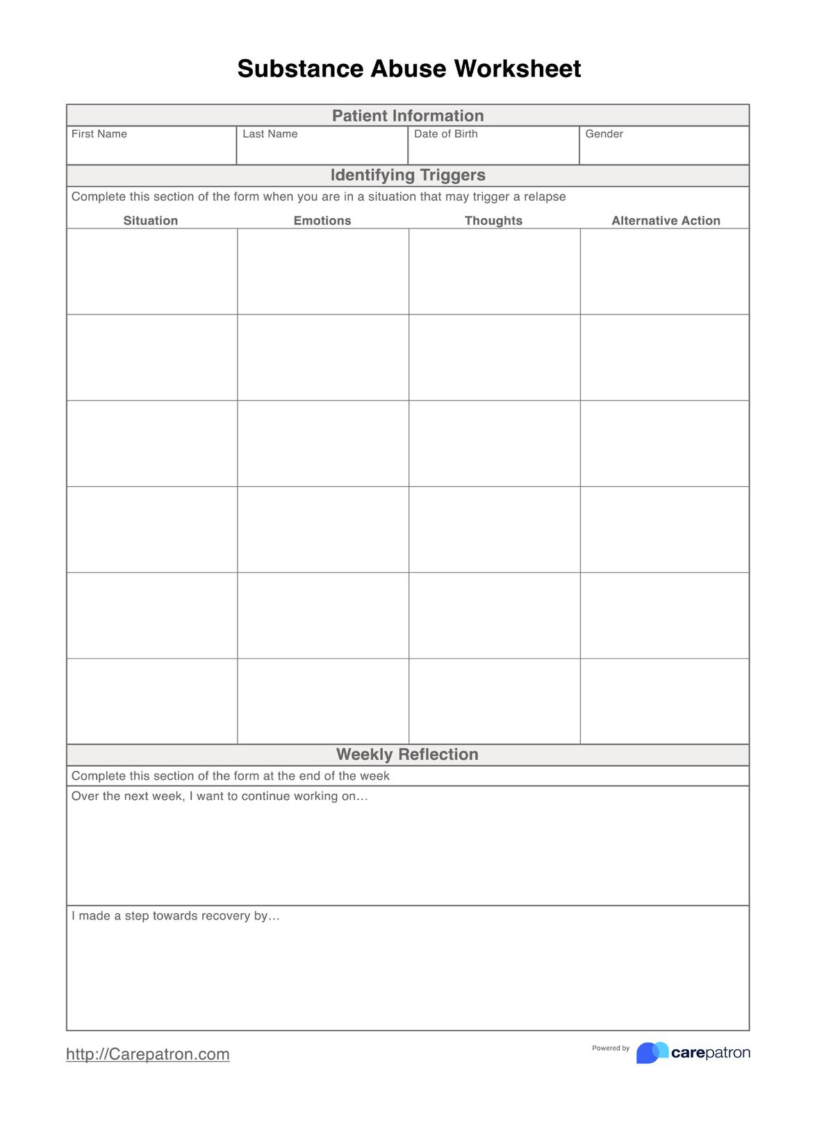 Substance Abuse Worksheet