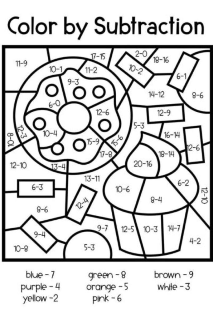 Subtraction Coloring Worksheets For Kindergarten