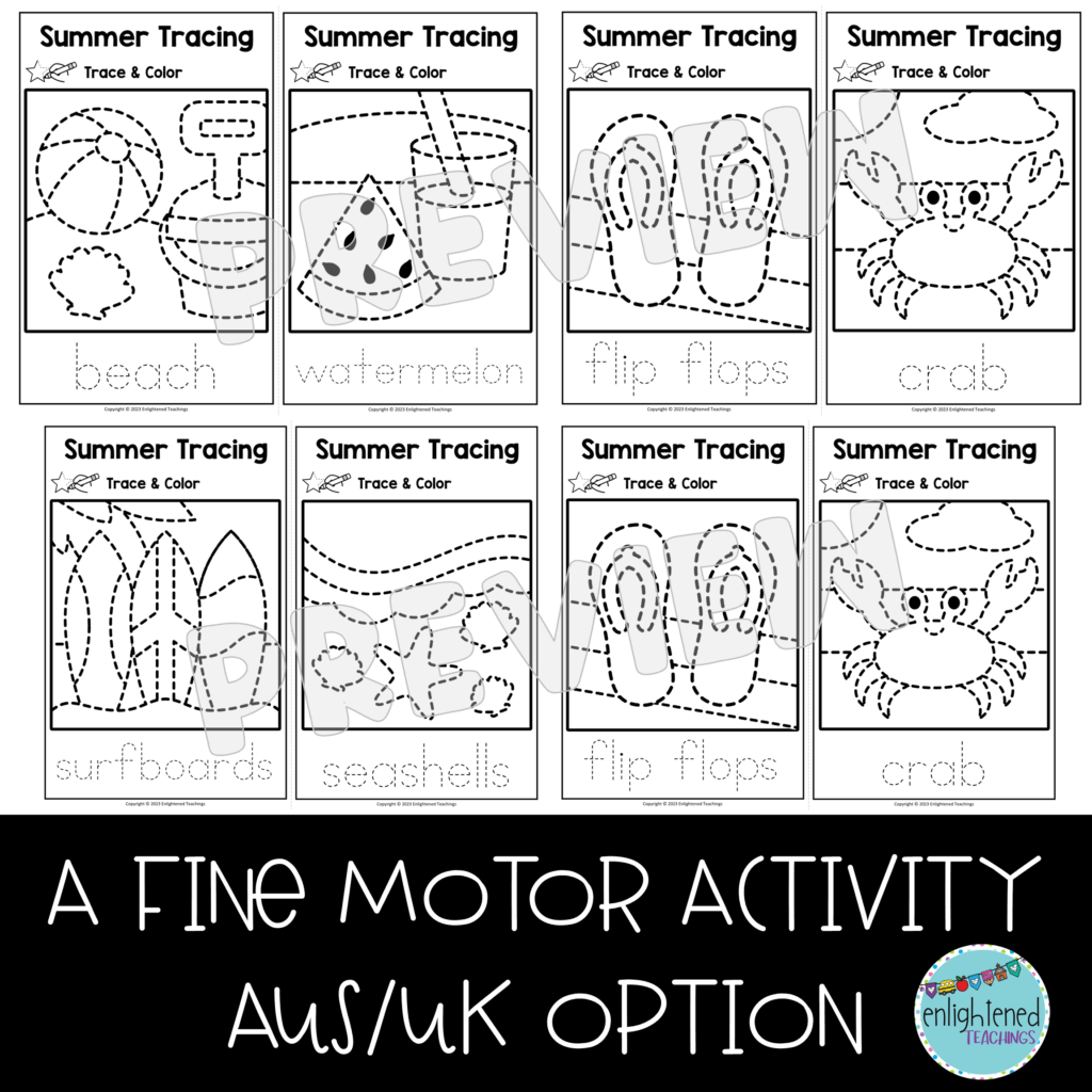 Summer Tracing Worksheets Summer Tracing Mats Summer Trace Color Worksheets Made By Teachers