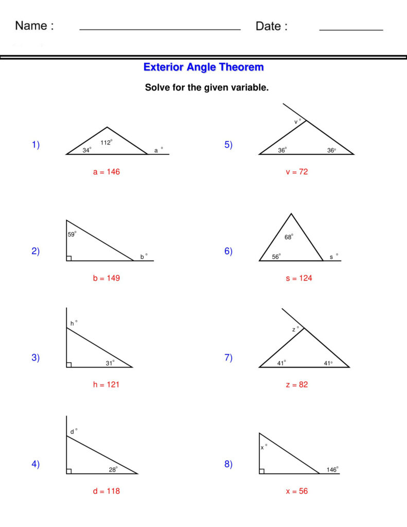 The Exterior Angle Theorem Triangle Worksheets Made By Teachers