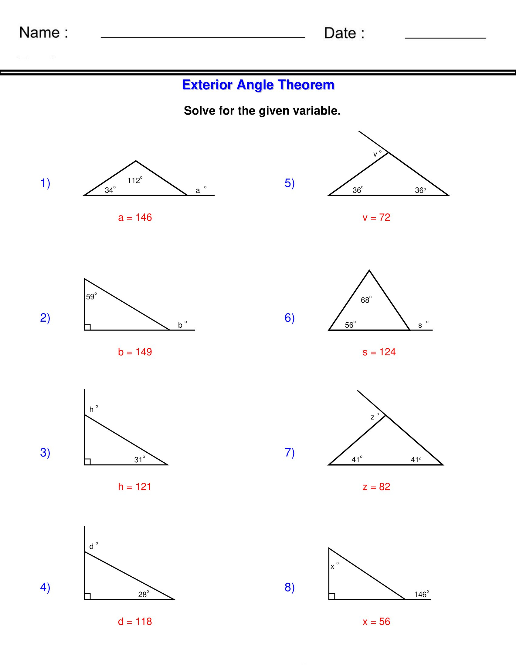 The Exterior Angle Theorem Triangle Worksheets Made By Teachers
