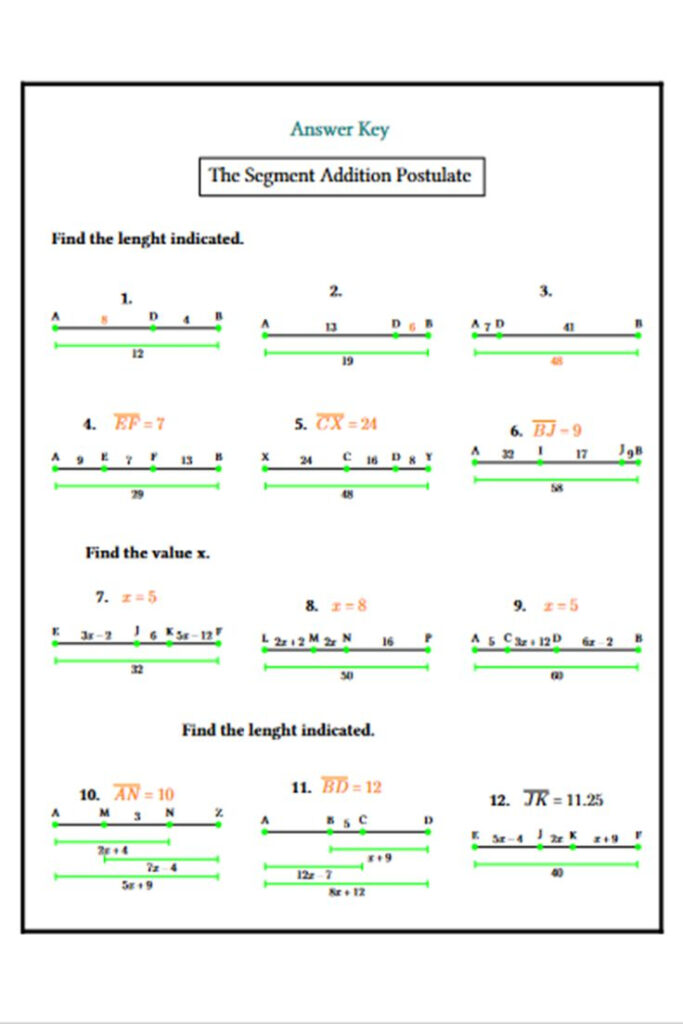 The Segment Addition Postulate Worksheets Homework Geometry 