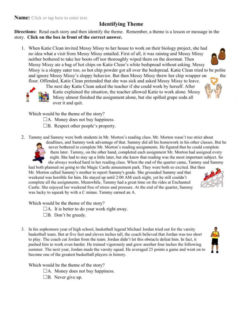 Theme Worksheet 6 Reading Activity Worksheets Library