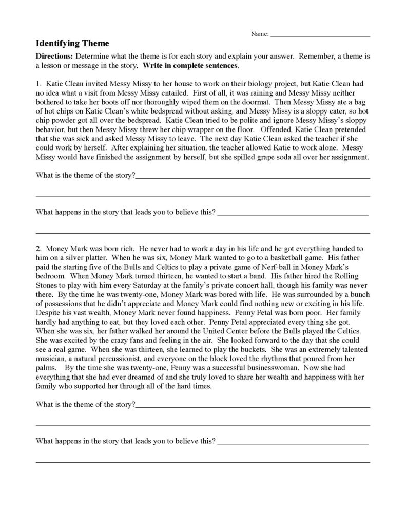 Theme Worksheets Ereading Worksheets