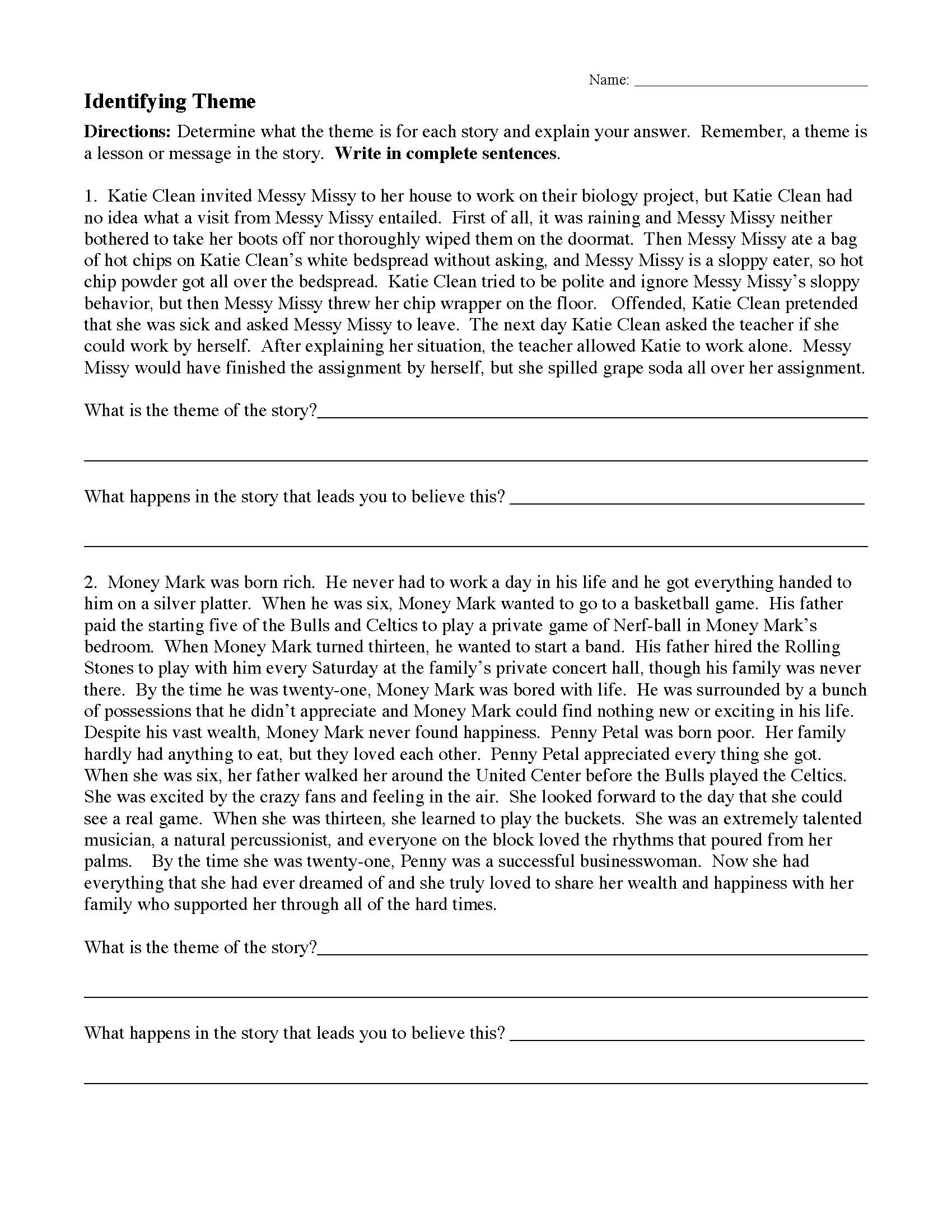 Theme Worksheets Ereading Worksheets
