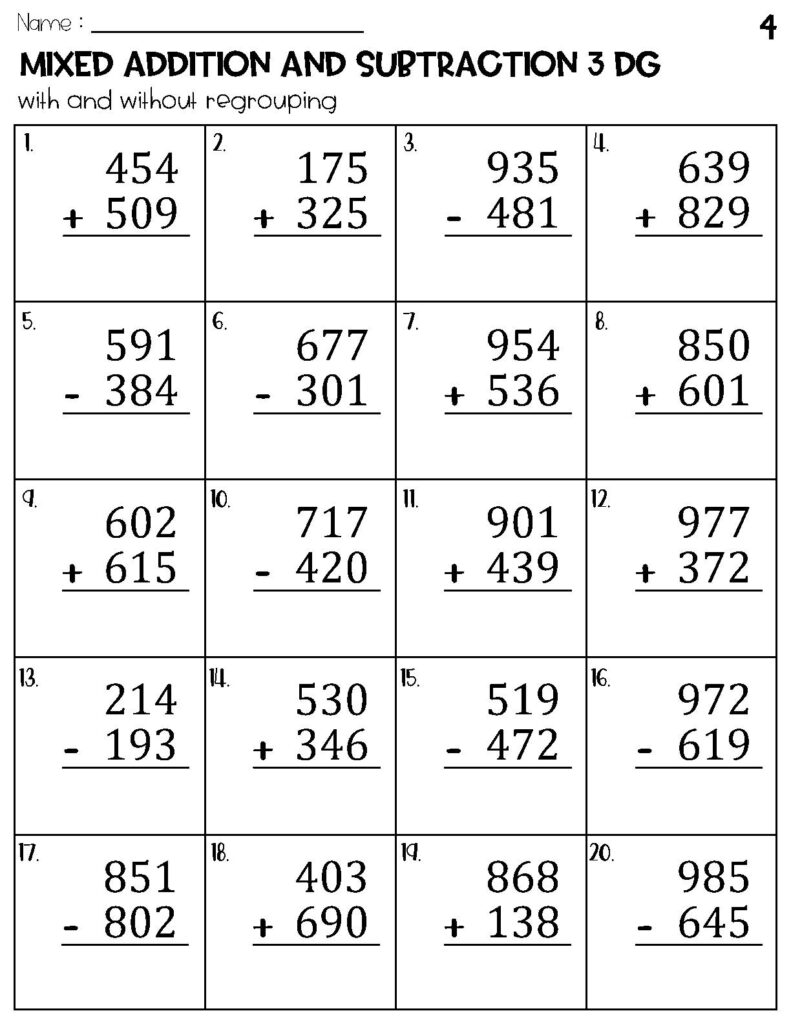 Three Digit Mixed Addition And Subtraction With And Without Regrouping Worksheets Etsy Israel