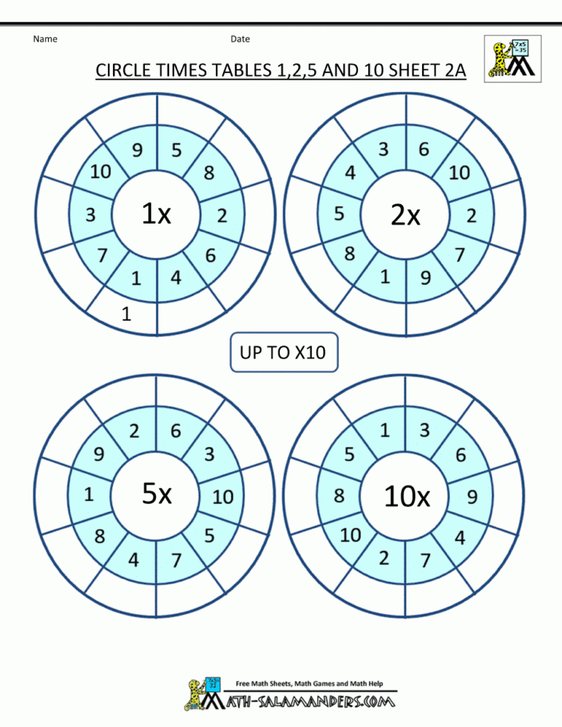 Times Tables Worksheets Circles 1 To 10 Times Tables