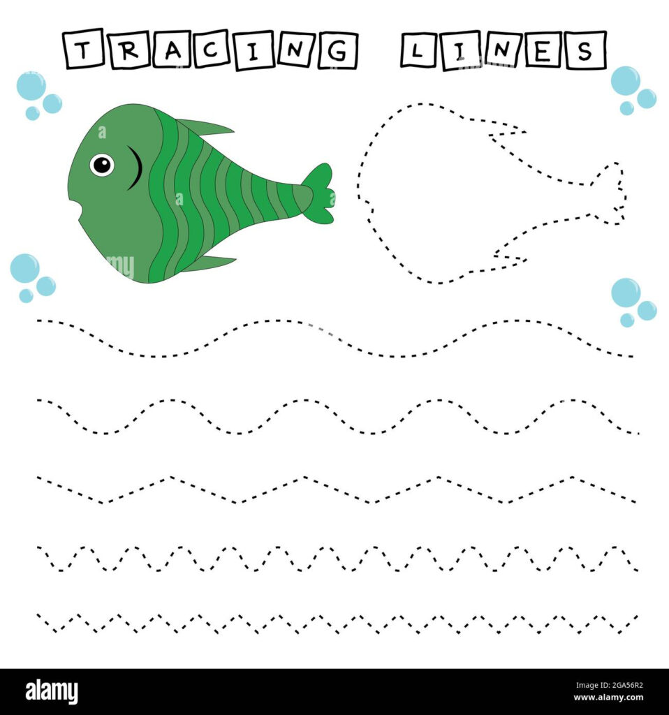 Trace Line Worksheet With Fishes For Kids Practicing Fine Motor Skills Educational Game For Preschool Children Stock Vector Image Art Alamy