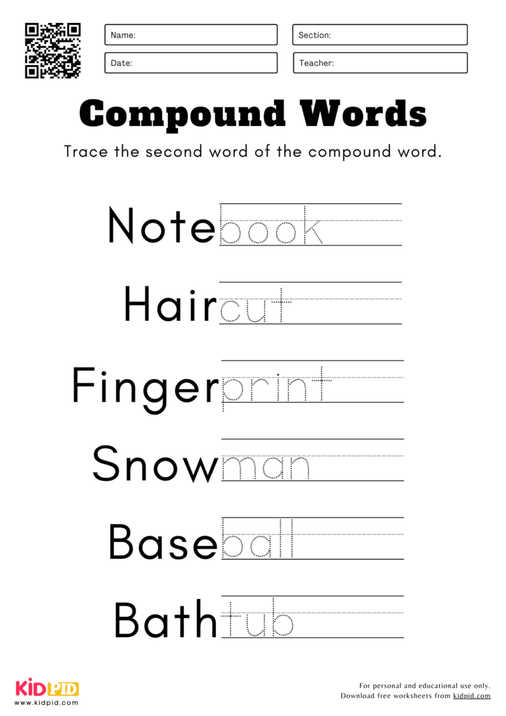 Trace The Compound Words Worksheet For Kindergarten Kidpid Trace The Compound Words Worksheet For Kindergarten Kidpid