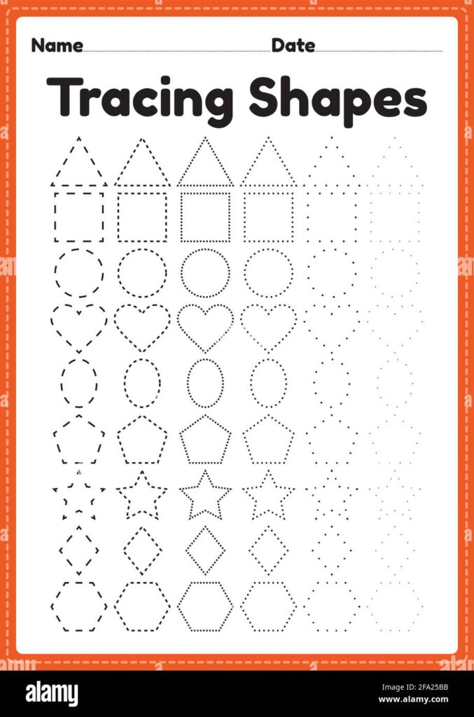 Tracing Shapes Worksheet For Kindergarten And Preschool Kids For Handwriting Practice And Educational Activities In A Printable Page Illustration Stock Vector Image Art Alamy