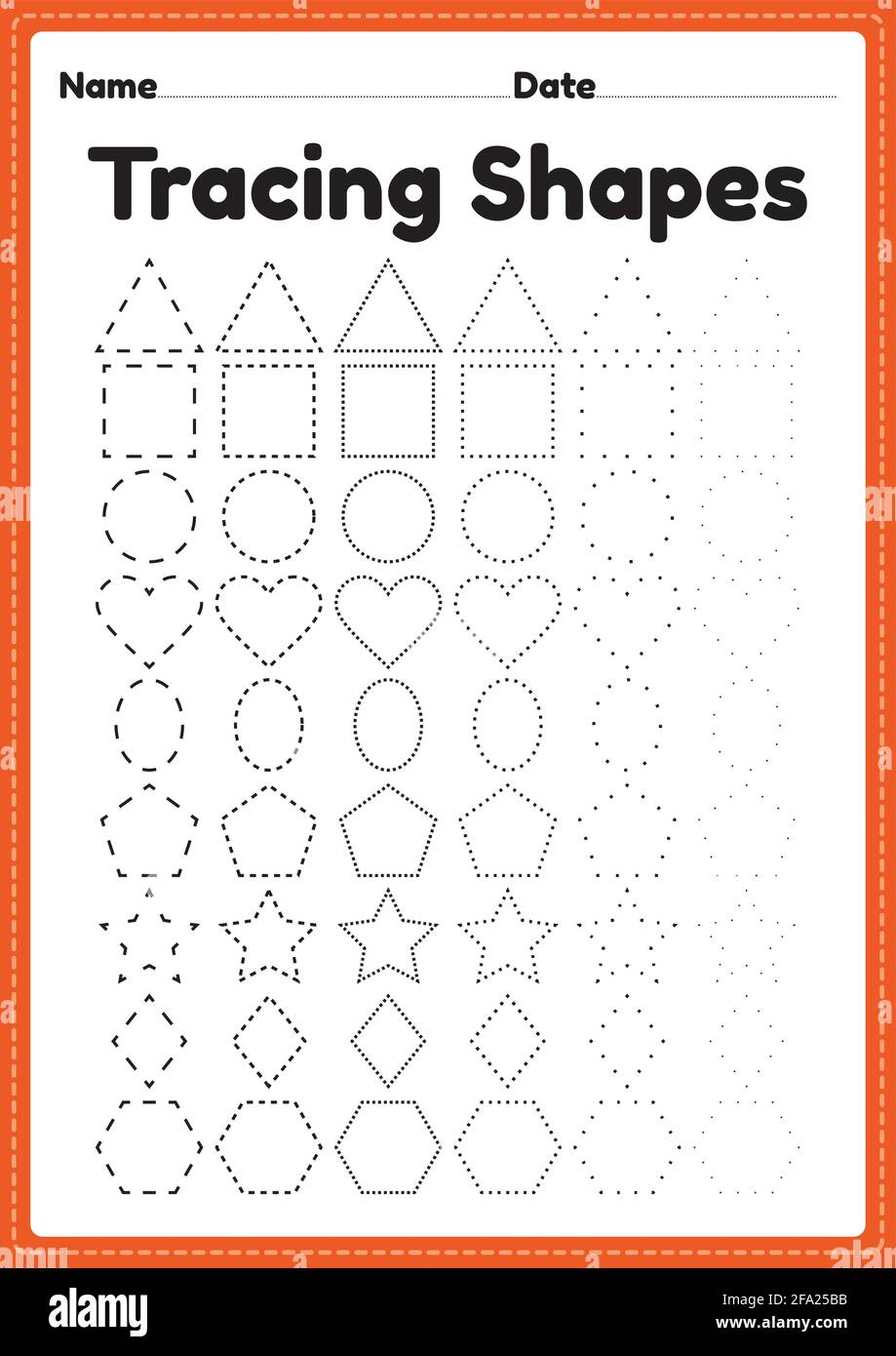 Tracing Shapes Worksheet For Kindergarten And Preschool Kids For Handwriting Practice And Educational Activities In A Printable Page Illustration Stock Vector Image Art Alamy