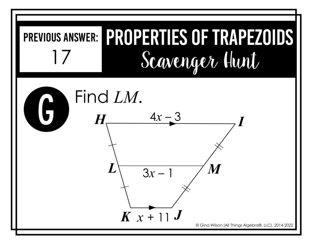 Trapezoid Properties Scavenger Hunt All Things Algebra 