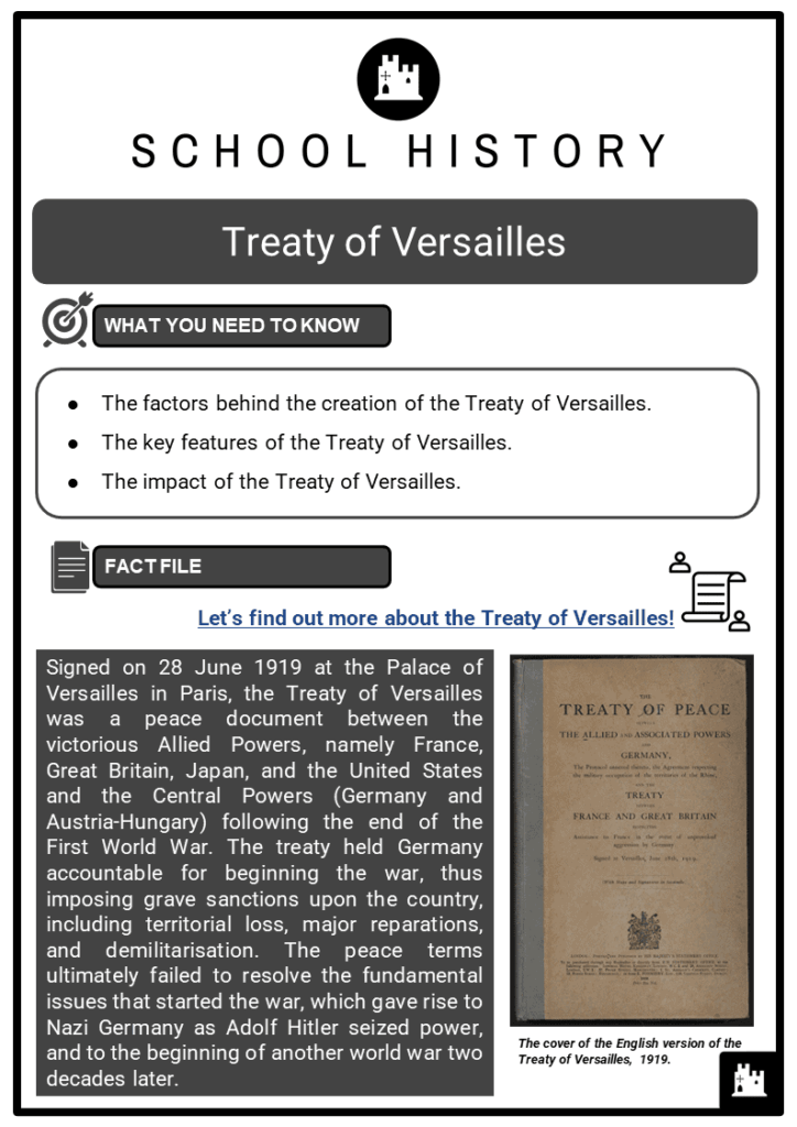 Treaty Of Versailles Worksheets KS3 KS4 Lesson Resources