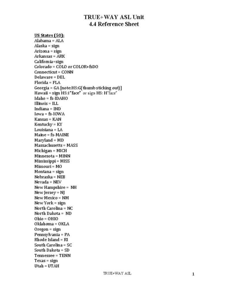 TWA ASL Unit 4 4 Reference Sheet States Provinces Cities Guide Studocu