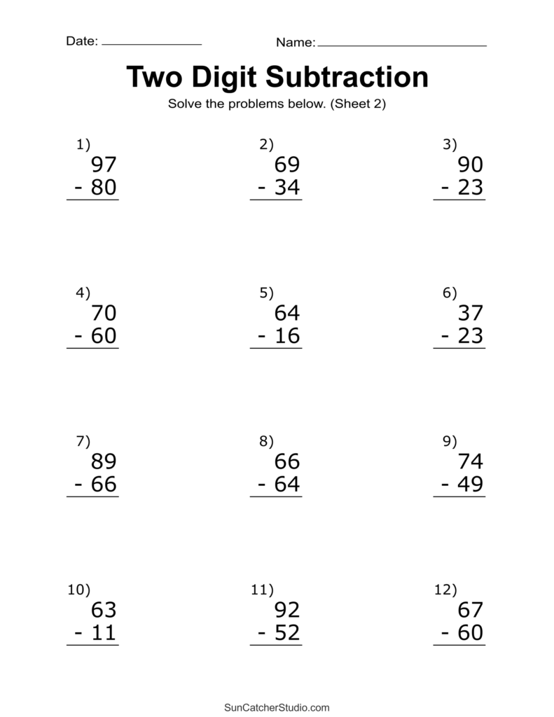 Two Digit Subtraction Worksheets Printable Math Drills Free Printables Lettering SVG Files Tools Apps