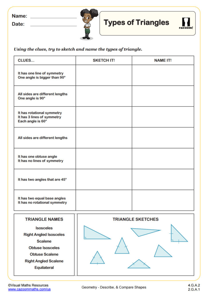 Types Of Triangles PDF Printable Geometry Worksheets Cazoom Math Types Of Triangles PDF Printable Geometry Worksheets Cazoom Math