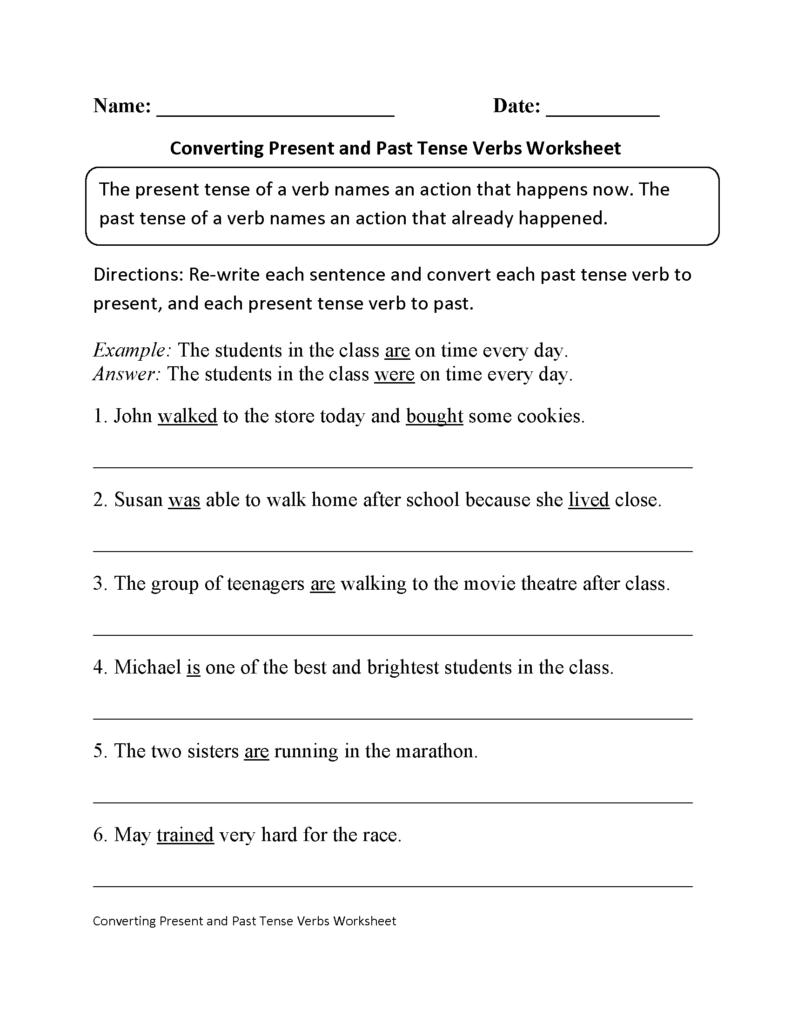 Verb Tenses Worksheets Present And Past Tense Verbs Worksheet
