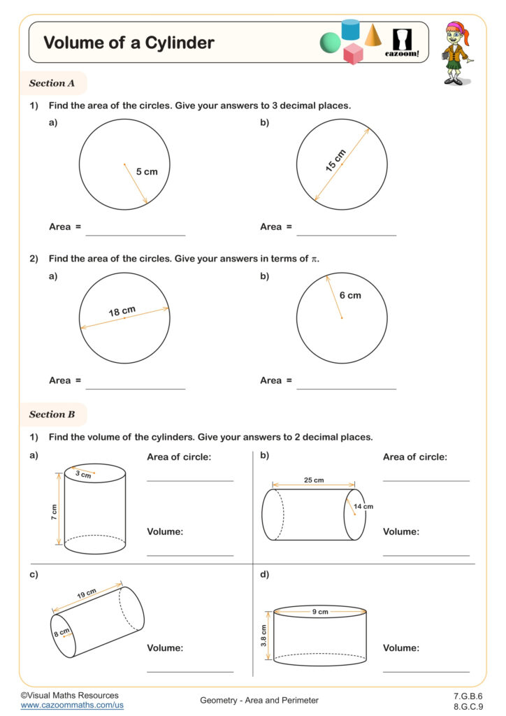 Volume Of A Cylinder Worksheet Fun And Engaging 7th Grade And 8th Grade Geometry Worksheet Cazoom Math Volume Of A Cylinder Worksheet Fun And Engaging 7th Grade And 8th Grade Geometry Worksheet Cazoom Math