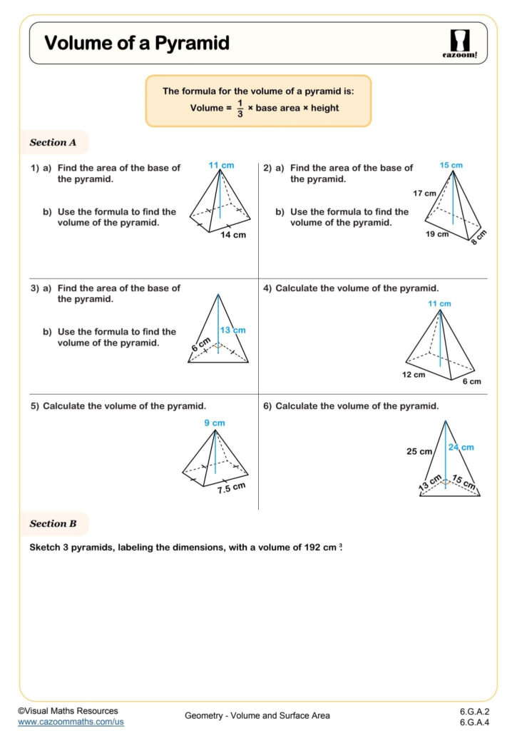 Volume Of A Pyramid Worksheet Fun And Engaging 6th Grade Geometry Worksheet Cazoom Math
