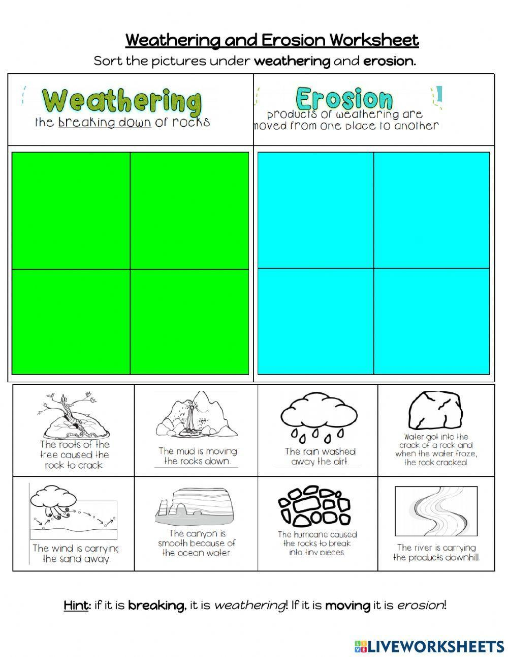 Weathering And Erosion Activity Worksheets Library