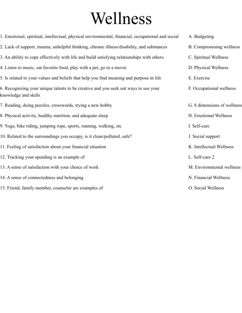 Wellness Worksheet WordMint