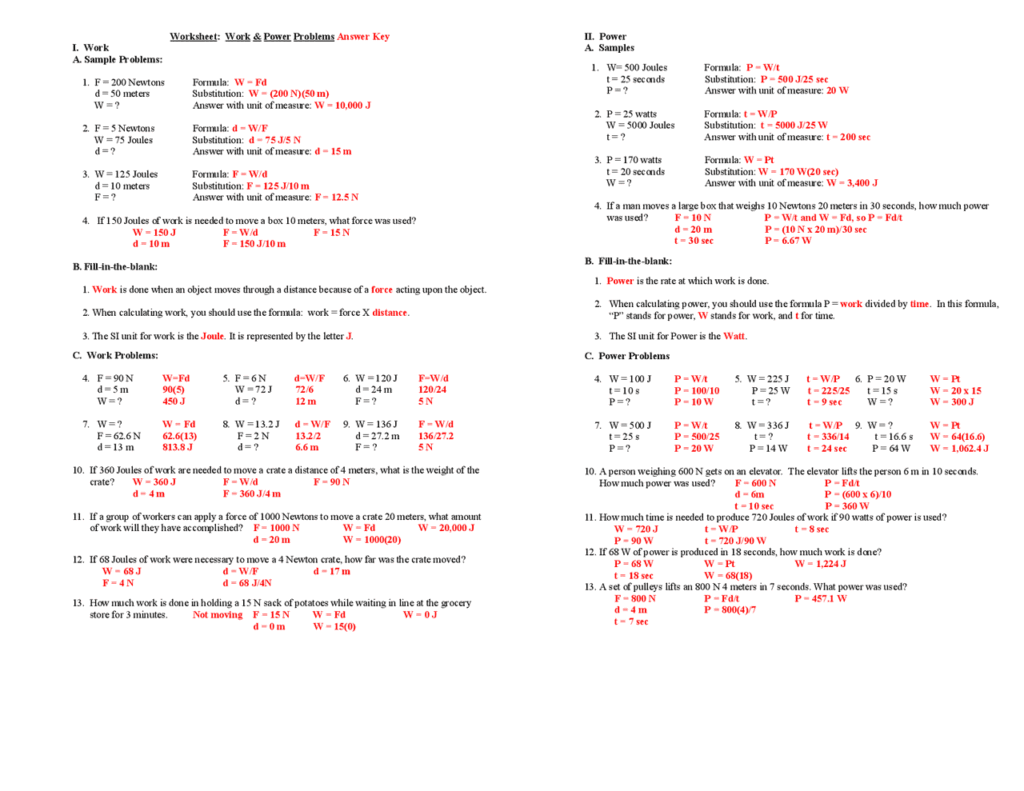 Worksheet Work Power Problems Answer Key Study Notes Acting Docsity Worksheet Work Power Problems Answer Key Study Notes Acting Docsity