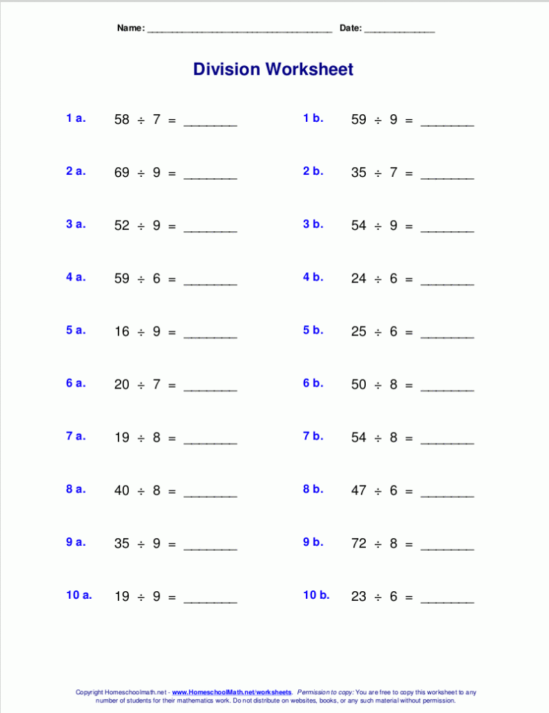 Worksheets For Division With Remainders