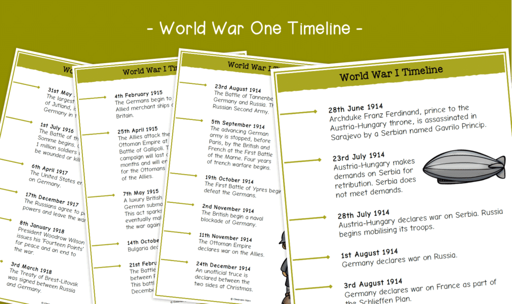 World War One Timeline Sheets KS2 World War 1 Primary History