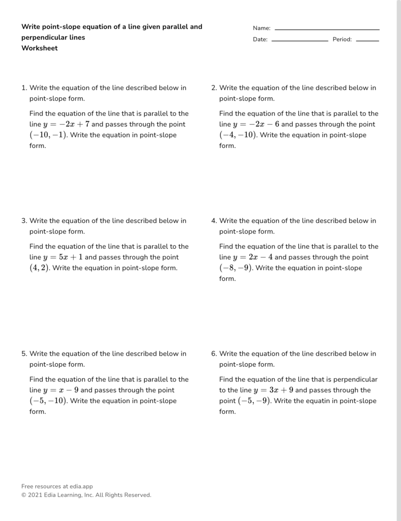 Write Point slope Equation Of A Line Given Parallel And Perpendicular Lines Worksheet