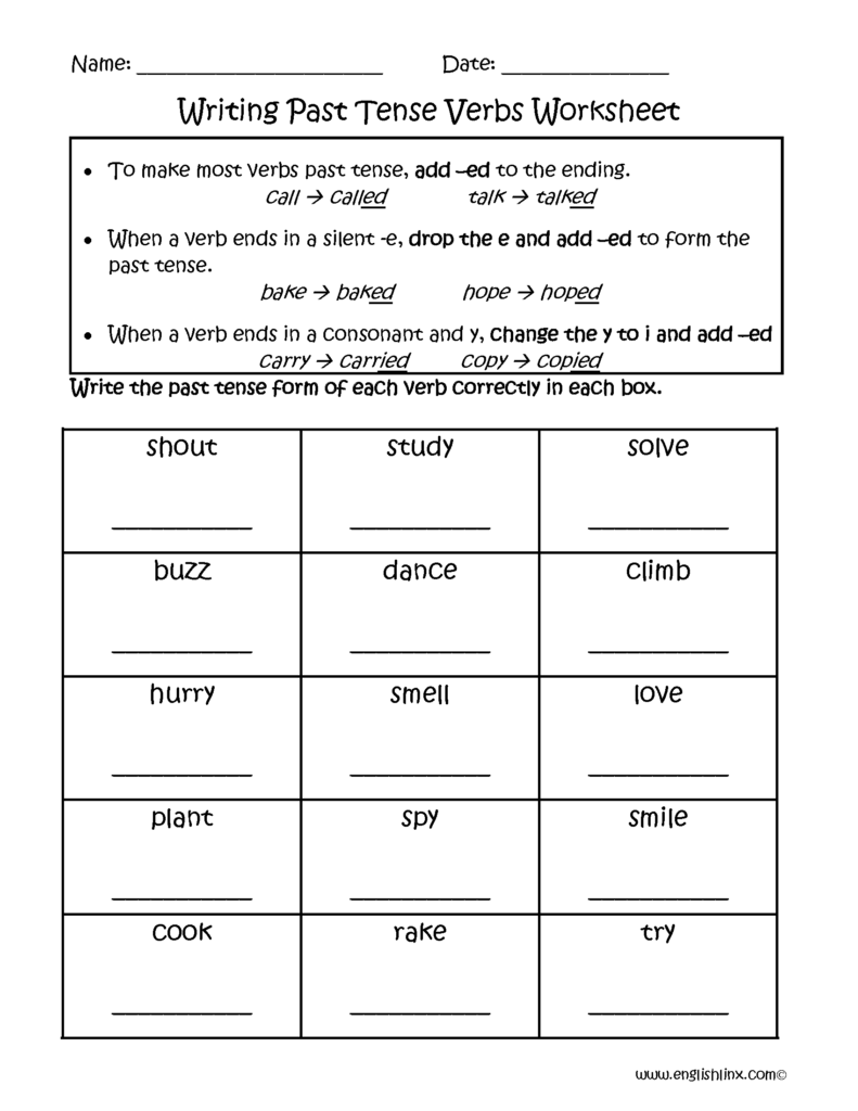Writing Past Tense Verbs Worksheets Free Printable Grammar Practice